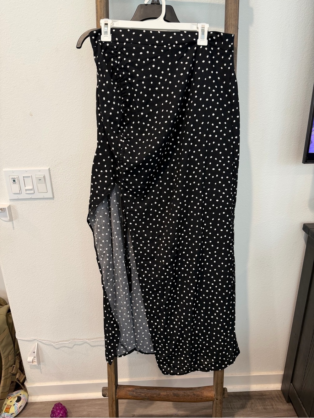 SHEIN Black White Polka Dot Maxi Skirt with Side Slit